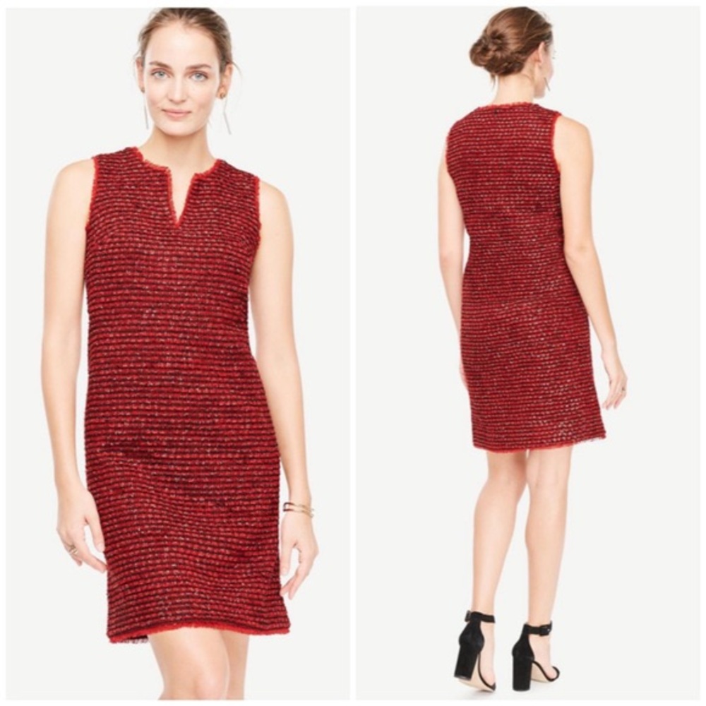 Ann Taylor Red& Black Shift Fringe Dress